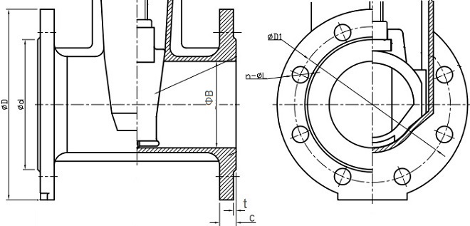 EN 1092-2 drilling dimensions for valve body flange.
