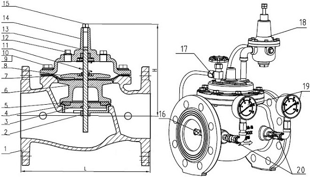 Drawing of SC pilot-op PRV.