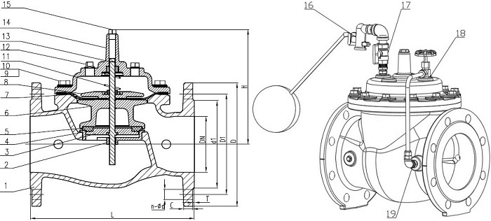 Drawing of SC remote float valve
