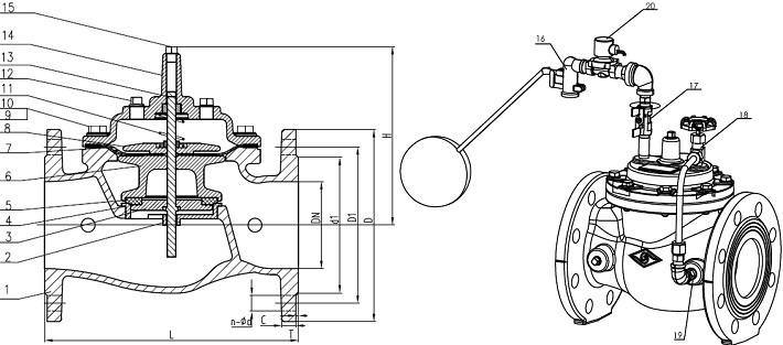 Drawing of solenoid remote float valve.