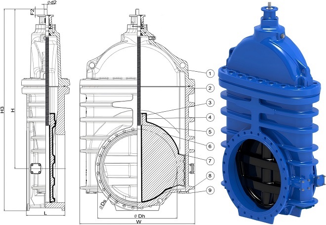 Drawing & picture of EN558 Series 14 gate valve.