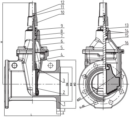Drawing of SANS/SABS 664 NRS flanged gate valves.