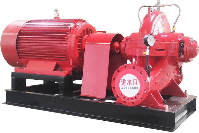 A horizontal split case fire pump.