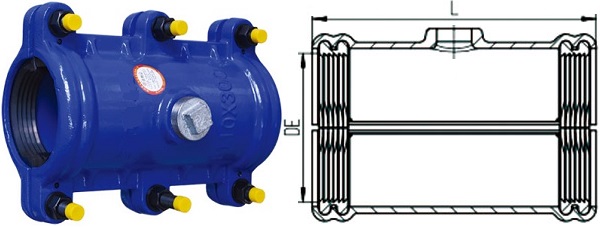 Picture & Drawing of str. pipe repair clamp for plastic pipes.