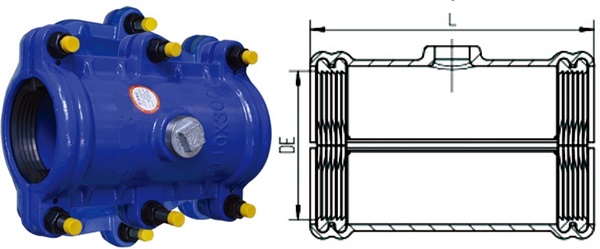 picture & drawing of straight pipe repair clamp.