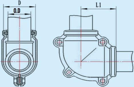 drawing of 90°-ell repair clamp