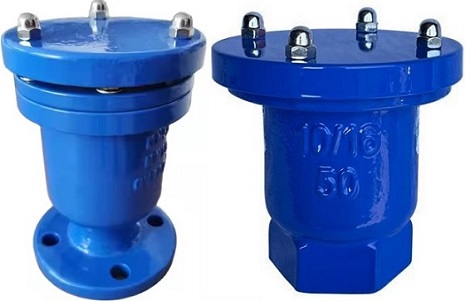 D.I. air/vacuum valve: flanged end, threaded end.