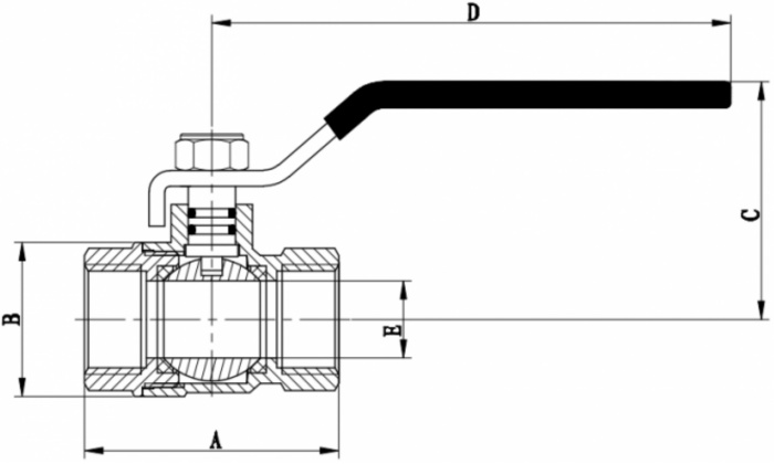 drawing of PN25 standard brass ball valve