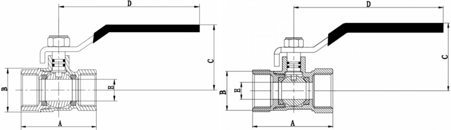 drawing of standard face to face length vs extended face to face length reduct flow brass ball valve