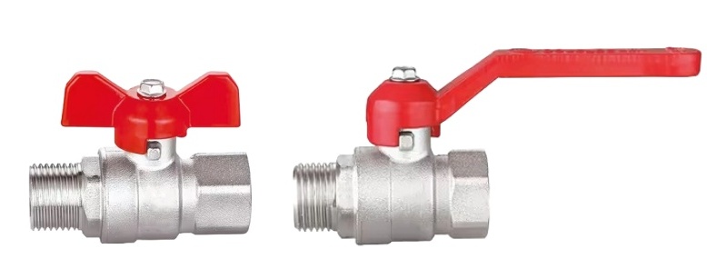 Brass ball valve: extended face to face length, male&female long threaded, ISO 228, T handle&lever operated.